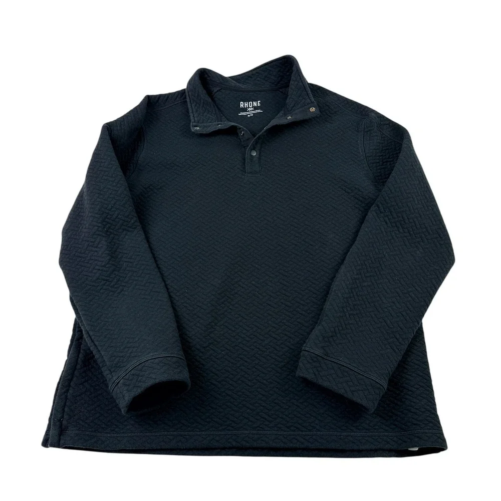RHONE Mens Quilted 1/4 Snap Neck Pullover Sweatshirt Black Size XL - Picture 2 of 10
